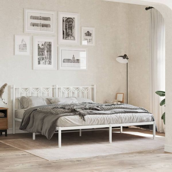 vidaXL Bed Frame White Steel Full Bed Frame Rectangular Modern