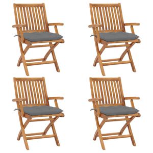 vidaXL Garden Chair Set of 4 Grey, Teak Teak wood, Polyester fabric