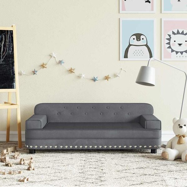 vidaXL Kids Sofa Dark Grey Velvet, Pine wood, Foam Mini