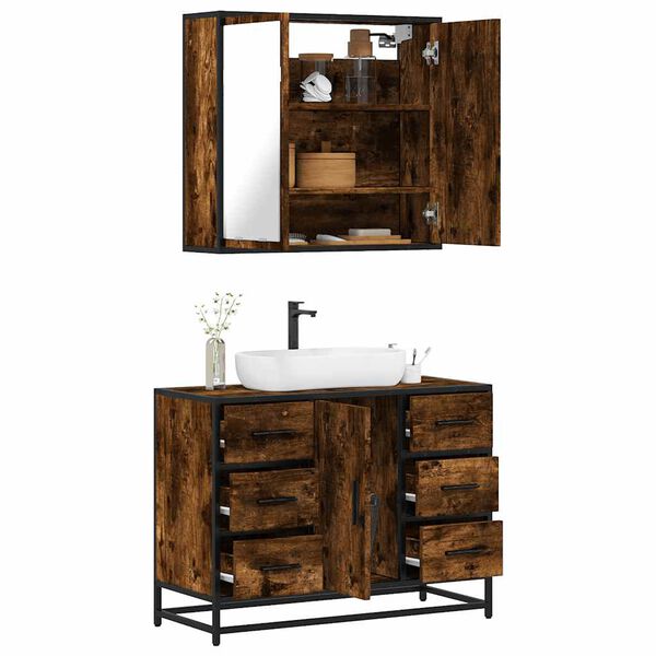 vidaXL Bathroom Furniture Set Smoked oak Engineered wood Medium