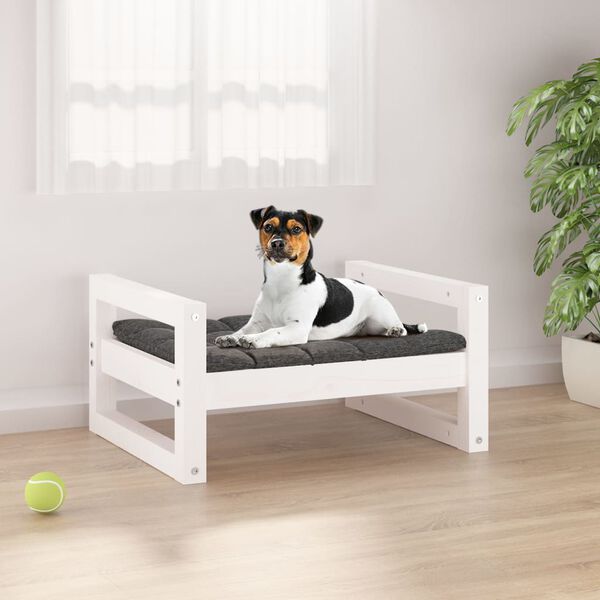 vidaXL Dog Bed White Solid pine wood 21.9 x 17.9 in Durable Dog Bed