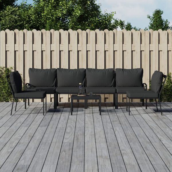 vidaXL Garden Lounge Set Black, Grey Powder-coated steel, 100% polyester