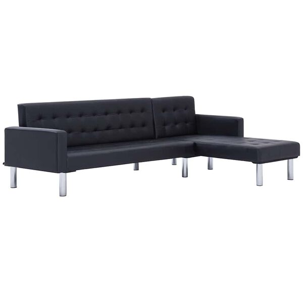vidaXL L-shaped Sofa Bed Black Faux Leather