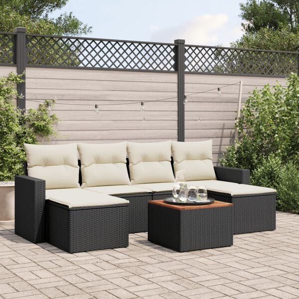 vidaXL Garden Sofa Set Set of 7 Black, Cream