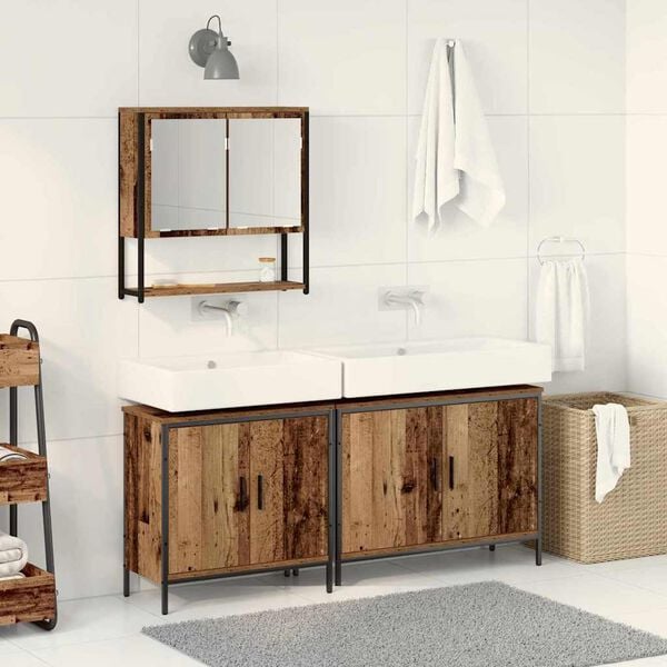 vidaXL Bathroom Furniture Set with Shelf 3 pcs Brown Engineered wood