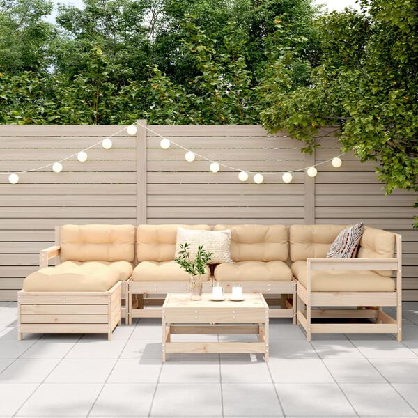 vidaXL Garden Sofa Set Unfinished Pine Solid Pine Wood 7 Piece Set