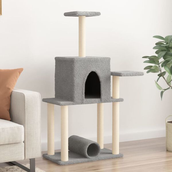 vidaXL Cat Tree Light Grey Engineered Wood, Plush, Sisal Large Cat Tree