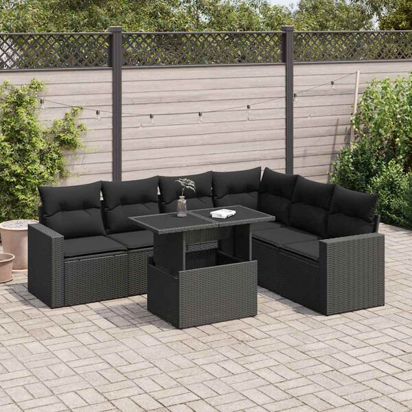 vidaXL Garden Sofa Set Black PE Rattan Large Adjustable Feet