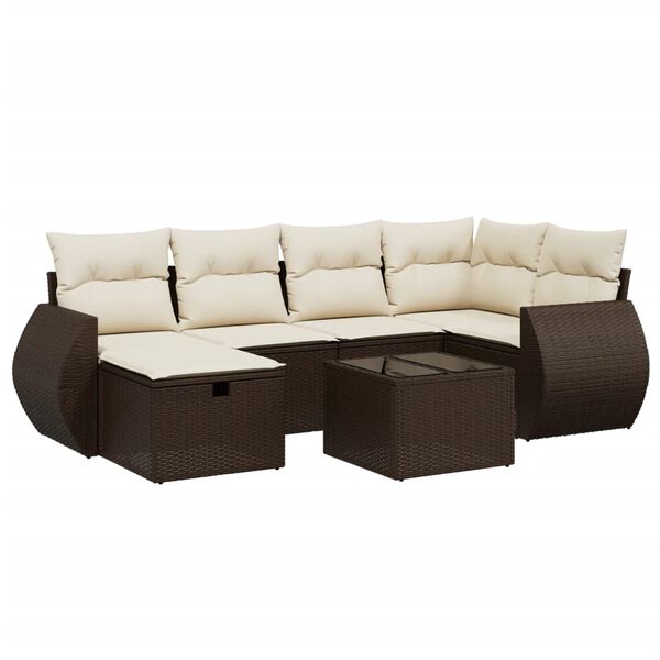 vidaXL Garden Sofa Set Brown PE Rattan, Powder-Coated Steel, Polyester