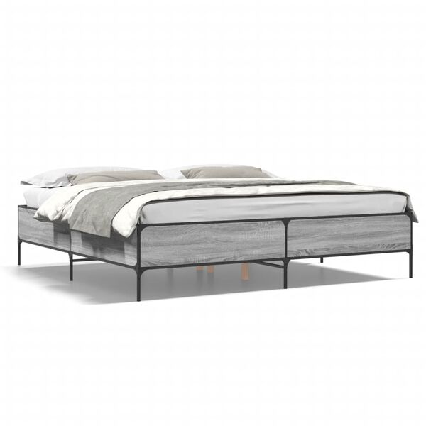 vidaXL Bed Frame Gray Sonoma Engineered Wood, Steel Super King Durable