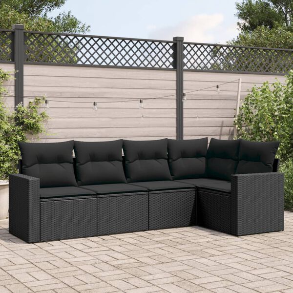 vidaXL Garden Sofa Set Black PE rattan Large Adjustable Feet