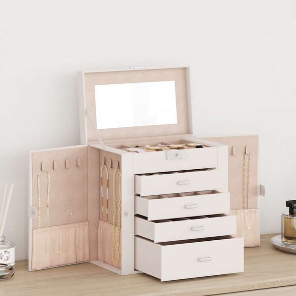 vidaXL Jewellery Box 5-Layer with Mirror Lockable White