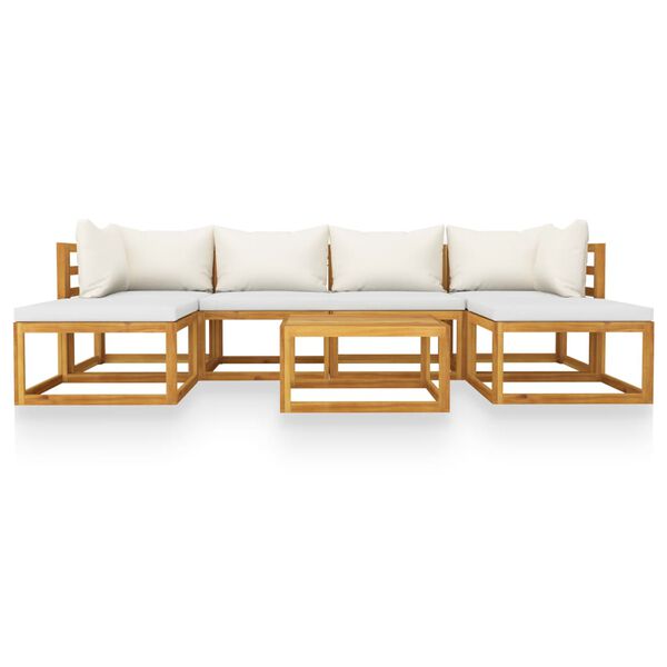 vidaXL Patio Lounge Set Cream Solid acacia wood 7 Piece Set Modular