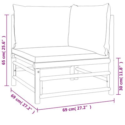 vidaXL 10 Piece Patio Lounge Set with Light Gray Cushions Bamboo