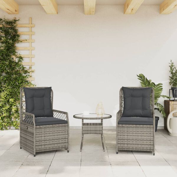 vidaXL Reclining Garden Chair Grey PE rattan Standard Outdoor Chair Size