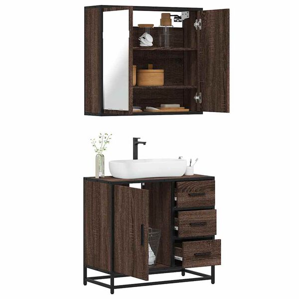 vidaXL Bathroom Furniture Set Brown Oak Engineered wood, Metal Medium