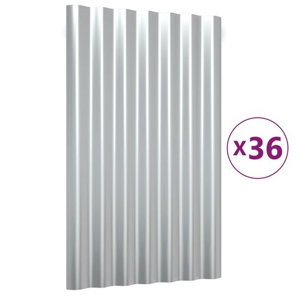vidaXL Roof Panels 36 pcs Galvanized Steel Silver 23.6"x14.2"
