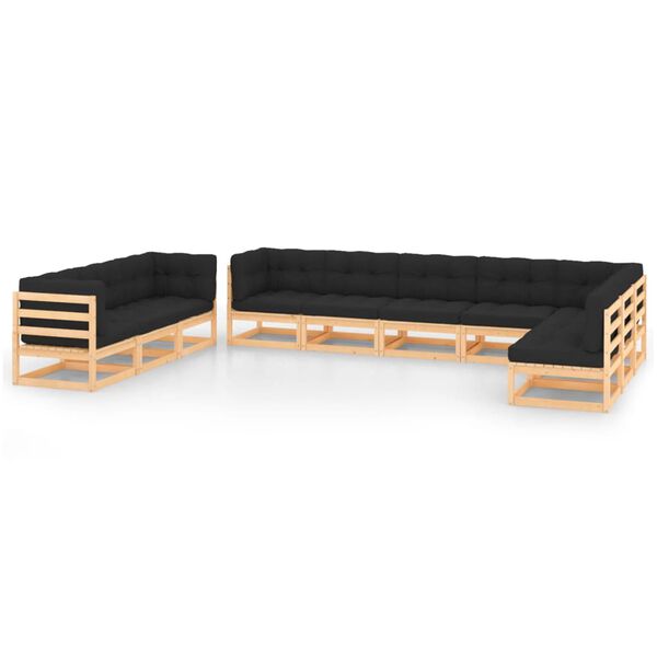 vidaXL Garden Lounge Set Anthracite, Natural Wood Solid Pine Wood, Polyester