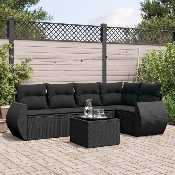 vidaXL Garden Sofa Set Black PE rattan, powder-coated steel, tempered glass