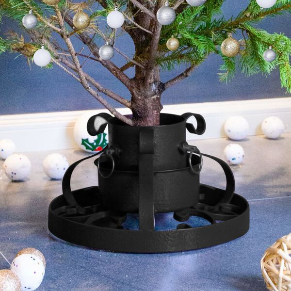 vidaXL Christmas Tree Stand Black Metal Medium Decorative Inlays