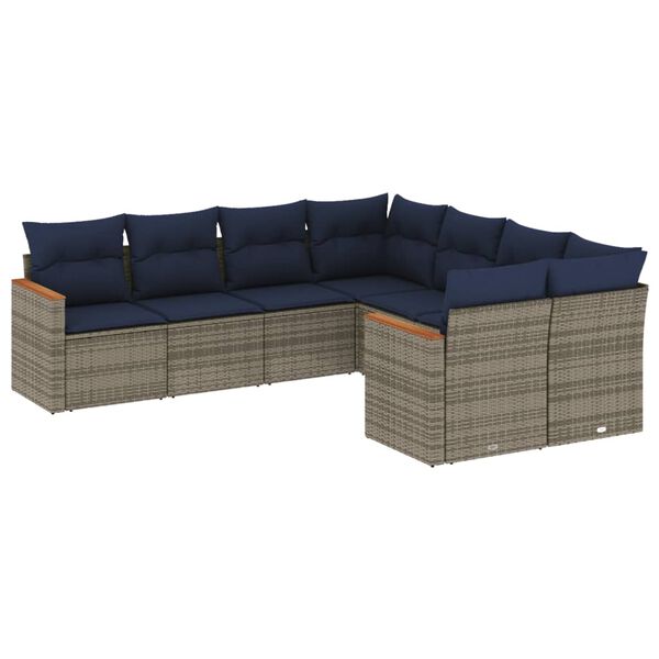 vidaXL 8 Piece Garden Sofa Set with Cushions Grey Poly Rattan