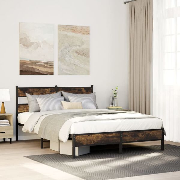 vidaXL Bed Frame Smoked Oak Steel, Engineered wood Small Single