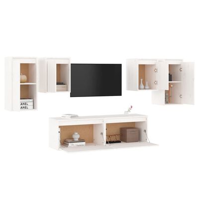 vidaXL TV Stands 6 Pcs White Solid Wood Pine