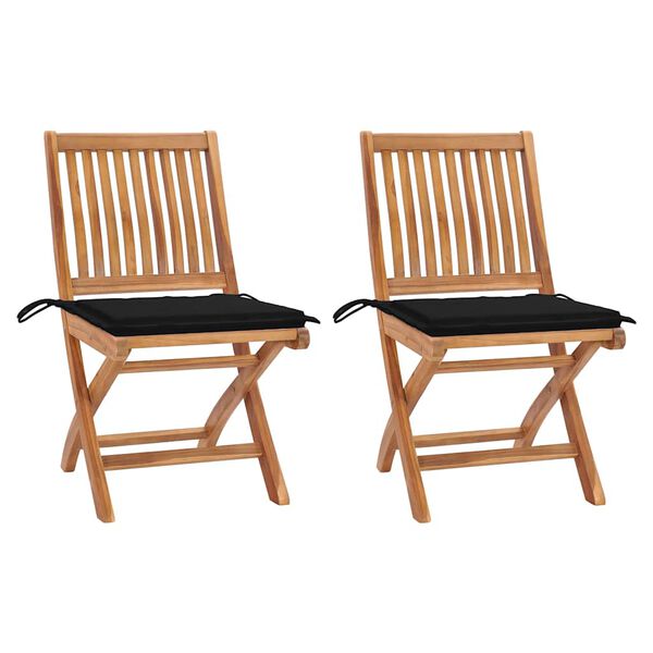 vidaXL Patio Chairs 2 pcs with Black Cushions Solid Teak Wood