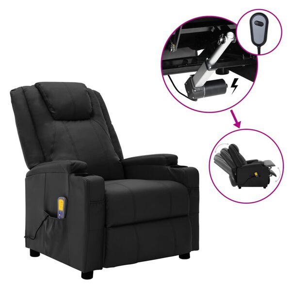 vidaXL Massage Recliner Black Faux Leather