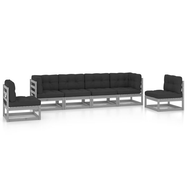 vidaXL Garden Lounge Set Grey Solid Pine Wood Standard Modular