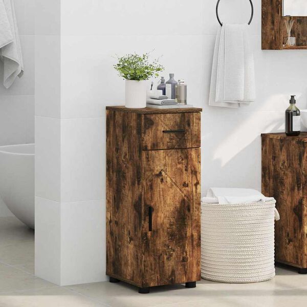 vidaXL Bathroom Cabinet with Door Smoked Oak 11.81 x 13.78 x 31.50 in