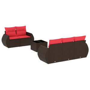 vidaXL 6 Piece Patio Sofa Set with Cushions Brown Poly Rattan