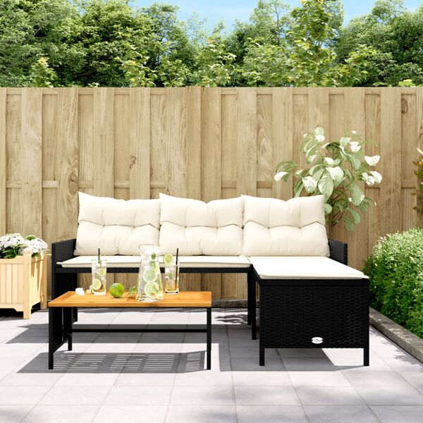 vidaXL Garden Sofa Black Poly Rattan Large Removable Covers