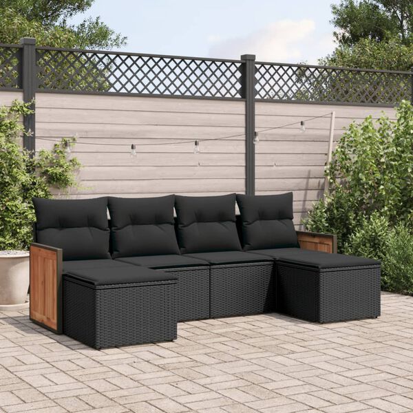 vidaXL Garden Sofa Set Black PE Rattan, Powder-coated steel, 100% polyester