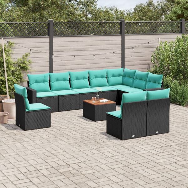vidaXL 11 Piece Patio Sofa Set with Cushions Black Poly Rattan