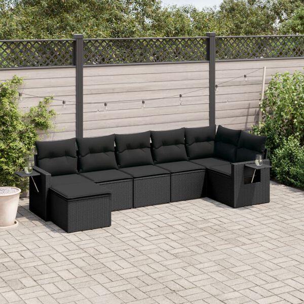 vidaXL Garden Sofa Set Black PE Rattan, Powder-Coated Steel Large