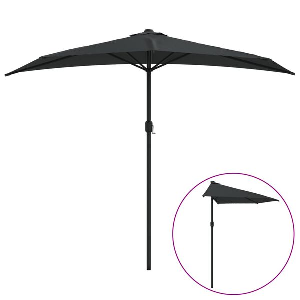 vidaXL Balcony Umbrella Black Polyester fabric, Aluminum pole, Steel ribs