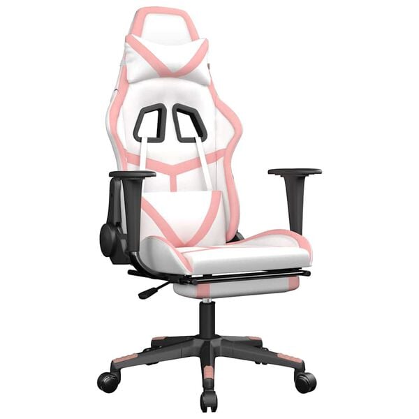 vidaXL Gaming Chair White and Pink Faux leather Medium
