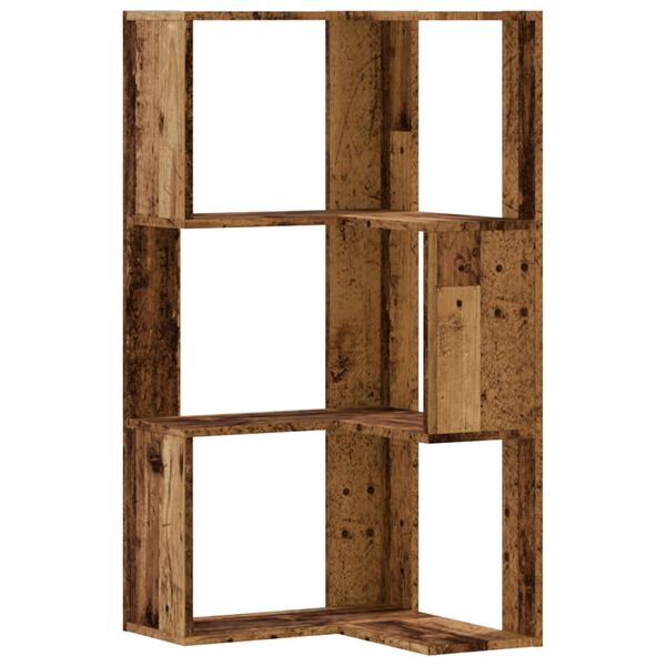 vidaXL Corner Bookcase 3-Tier Old Wood 19.7x19.7x40.2" Engineered Wood