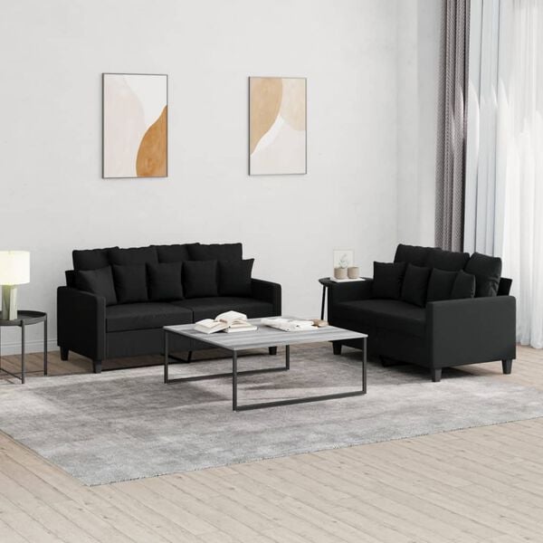 vidaXL Sofa Set Black Fabric (100% polyester), metal, textilene, plywood
