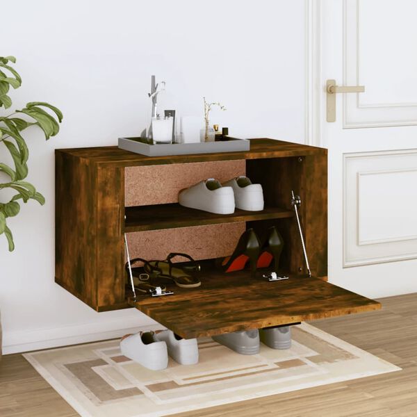vidaXL Wall-mounted Shoe Cabinet Smoked oak Engineered wood
