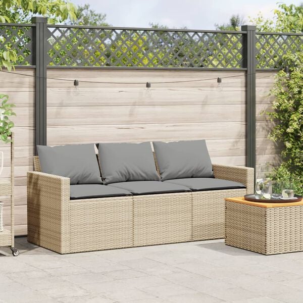 vidaXL Garden Sofa Beige Poly Rattan, Powder-Coated Steel 3-Seater
