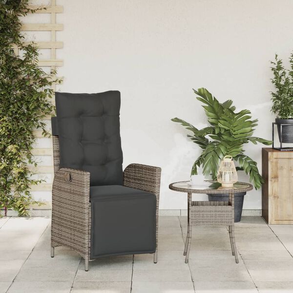 vidaXL Reclining Garden Chair Grey PE rattan, powder-coated steel, polyester