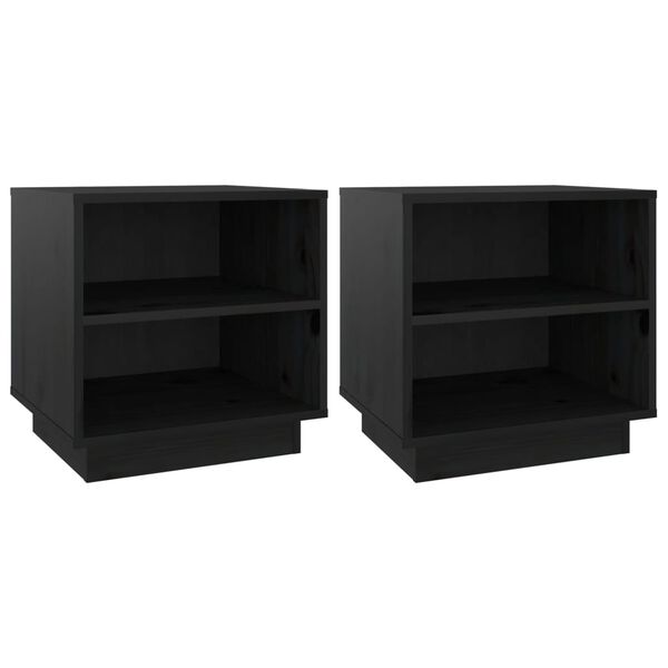 vidaXL Bedside Cabinet Set of 2 Black Solid Pine Wood Medium