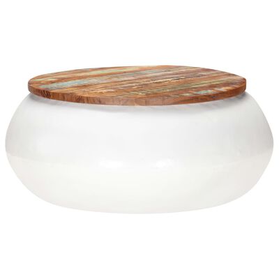 vidaXL Coffee Table White 26.8"x26.8"x11.8" Solid Reclaimed Wood