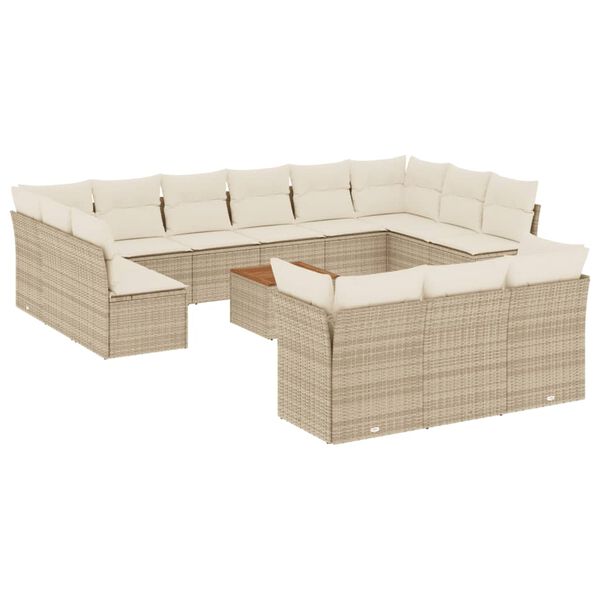 vidaXL Garden Sofa Set Beige PE Rattan Large Adjustable Armrests