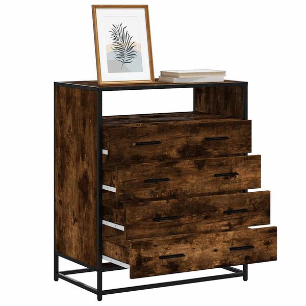 vidaXL Drawer Cabinet Smoked Oak Engineered wood, metal 27.6x16.1x32.9 in