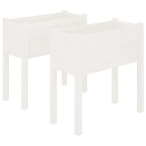 vidaXL Garden Planter Set of 2 White Solid Pinewood Standard Durable
