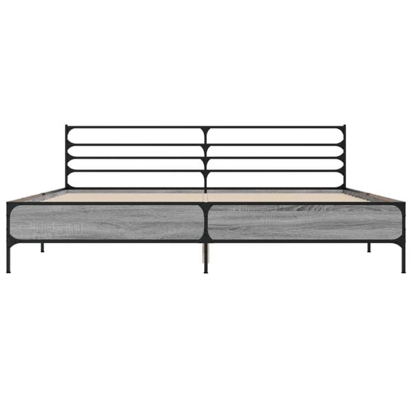vidaXL Bed Frame Grey Sonoma Engineered Wood and Metal Double Bed Frame