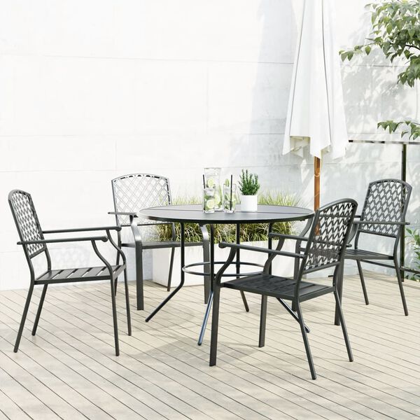 vidaXL Garden Chair Set Anthracite Powder-Coated Steel Medium Stackable